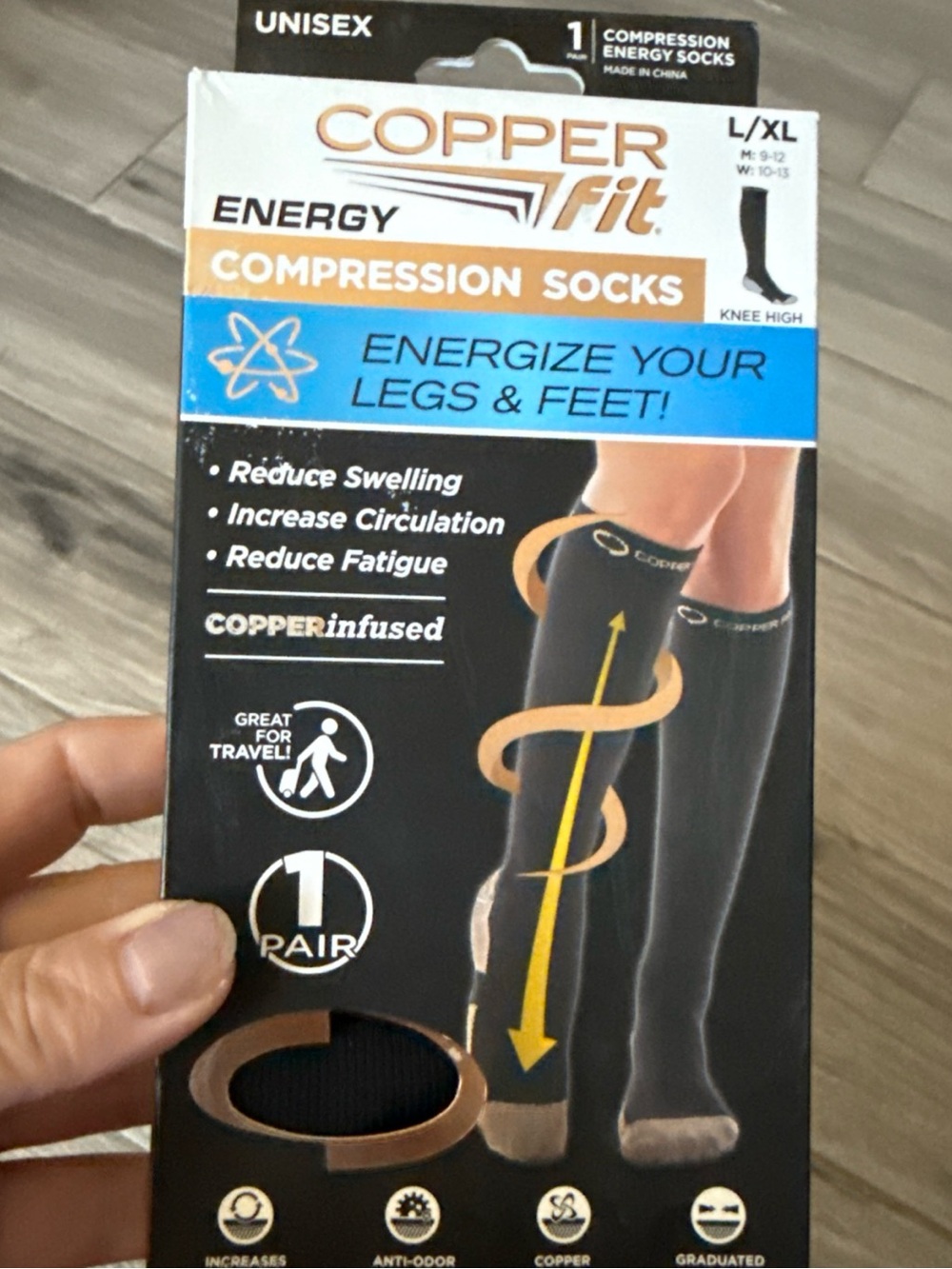 Copper Fit Unisex Black Knee-High Compression Socks - L/XL
